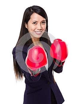 Businesswoman prepare fighting in office