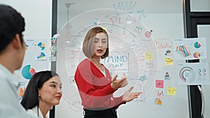 Businesswoman presents idea with confident by using mind mapping. Immaculate.