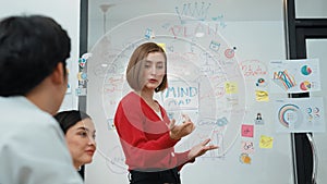 Businesswoman presents idea with confident by using mind mapping. Immaculate.