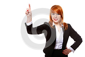 Businesswoman pressing button or pointing