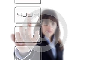 Businesswoman pressing the help button