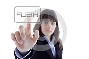 Businesswoman pressing the help button