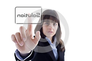 Businesswoman pressing the solution button