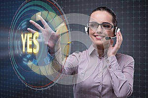 The businesswoman pressing virtual button yes