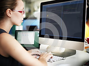 Businesswoman Programmer Working Busy Software Concept