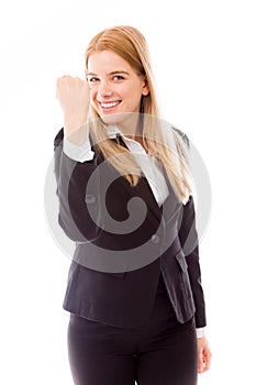 Businesswoman punching the air