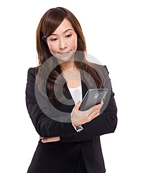 Businesswoman read the message on cellphone