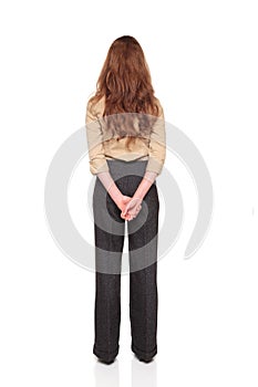 Businesswoman - rear view hands clasped