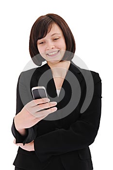 Businesswoman receives a sms