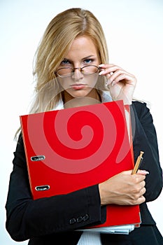 Businesswoman with red binder