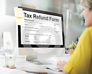 Businesswoman Refund tax Information Concept