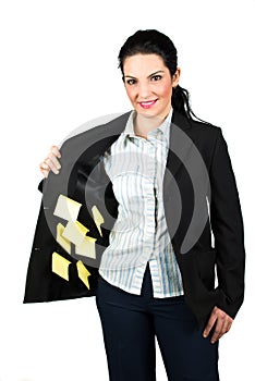 Businesswoman with reminder notes