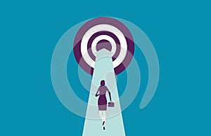 Businesswoman running to target. Vector illustration business re