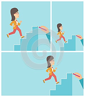 Businesswoman running upstairs vector illustration