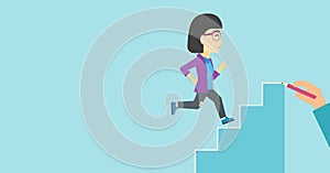 Businesswoman running upstairs vector illustration