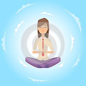 Businesswoman safe the balance with meditation. Relaxing vector concept