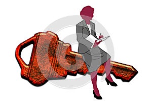 Businesswoman sat on key