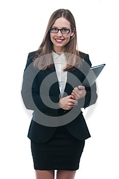 Businesswoman or secretary with portfolio