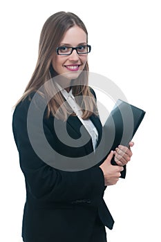 Businesswoman or secretary with portfolio