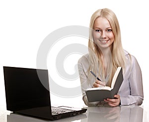 Businesswoman, secretary or student with laptop