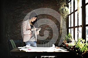 Businesswoman Secretary Using Mobile Phone Concept