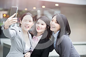 Businesswoman selfie and smile happily