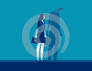 Businesswoman with shadow reflect yourself. Concept business vision vector illustration, Fraud and Duplicity