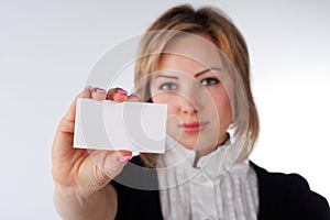 Businesswoman showing businesscard