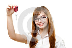 Businesswoman showing key