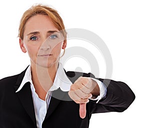 Businesswoman showing thumbs down