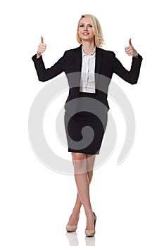 Businesswoman showing victory signs, ok