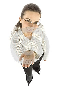 Businesswoman shows hand