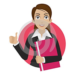 Businesswoman shows thumb up in circle