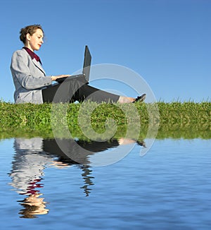 Businesswoman sit with notebook