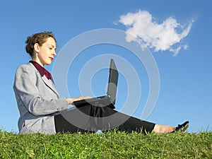 Businesswoman sit with notebook