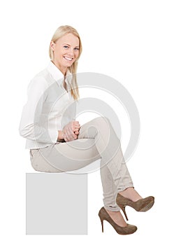 Businesswoman sitting on copyspace