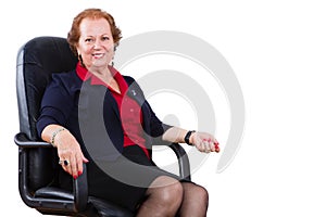 Businesswoman Sitting on her Chair Against White
