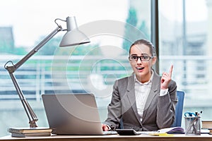 The businesswoman sitting at her desk in business concept