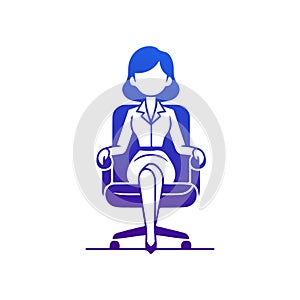 Businesswoman Sitting in an Office Chair. Minimalist Flat Icon