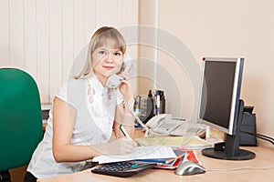 Businesswoman speaking by telephon