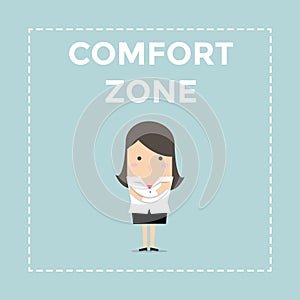 Businesswoman standing in comfort zone.