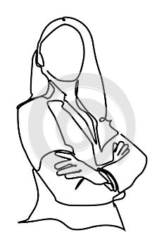 Businesswoman standing with confidence pose. Single line drawing vector illustration