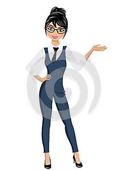 Businesswoman standing in confident pose presenting isolated