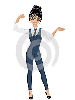 Businesswoman standing confident pose presenting showing biceps isolated