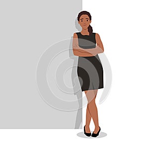 Businesswoman standing and lean against wall, thinking something about new business company