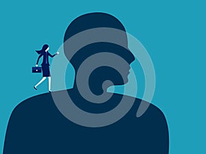 Businesswoman standing on the shoulder of a giant. business vector illustration