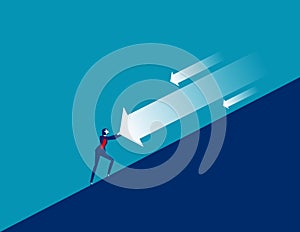 The businesswoman stop the arrow down. Business vector illustration concept