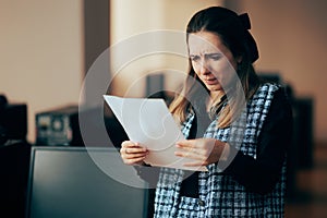 Businesswoman Struggling to Read Fine Print in a Contract