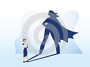 Businesswoman with superhero shadow vector concept. Business symbol of emancipation ambition, success and motivation photo