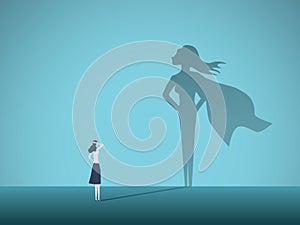 Businesswoman with superhero shadow vector concept. Business symbol of emancipation, ambition, success, motivation